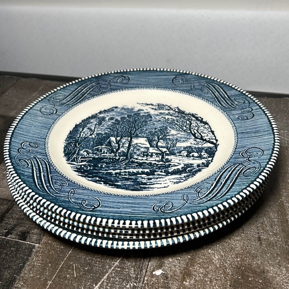 Vintage Royal China Co. Currier and Ives Ironstone - Transferware Dinner Plates,